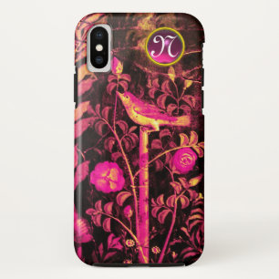 バラモノグラムとナイチンゲール、ピンクブラックイエロー iPhone XSケース