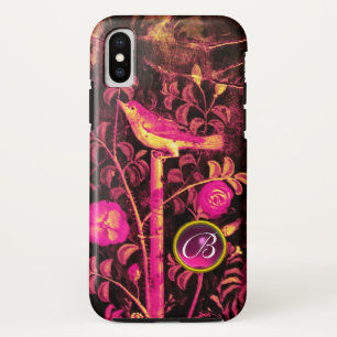 バラモノグラムとナイチンゲール、ピンクブラックイエロー iPhone XSケース