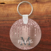 バラモノグラムの金ゴールドグリッタードリップオンピンクメタル キーホルダー (正面)