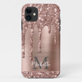 バラモノグラムの金ゴールドグリッタードリップオンピンクメタル Case-Mate iPhoneケース (裏面)