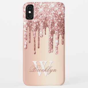 バラモノグラムの金ゴールドスパークルグリッタードリップケース- iPhone XS MAXケース