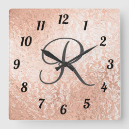 バラモノグラムの金ゴールドダマスク スクエア壁時計