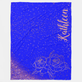 バラモノグラムの金ゴールドピンクローズオンブルー | フリースブランケット