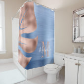 バラモノグラムの金ゴールドブルーブラシ仕上げ金属パームリーフ シャワーカーテン (インサイチュ)