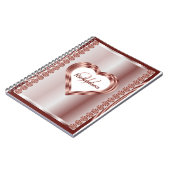 バラモノグラムの金ゴールド及び白色幾何学ハート ノートブック (左側)