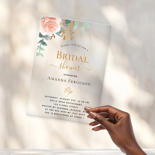 バラユーカリ赤面ブライダルシャワー アクリル招待状