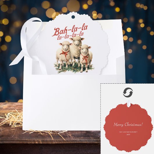 バララキュートレトロクリスマスヒツジ オーナメントカード