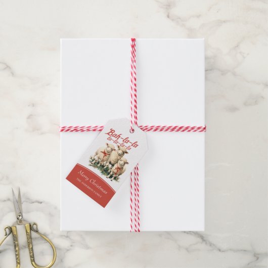 バララキュートレトロクリスマスヒツジ ギフトタグ (より糸付き)