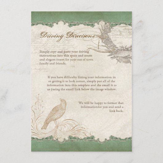 バララフランスのブバードヴィンテージレースアップルグリーン エンクロージャーカード (裏面)