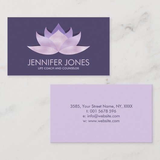 バララベンダーロータスフラワーオンパープルネイビー 名刺 (正面/裏面)