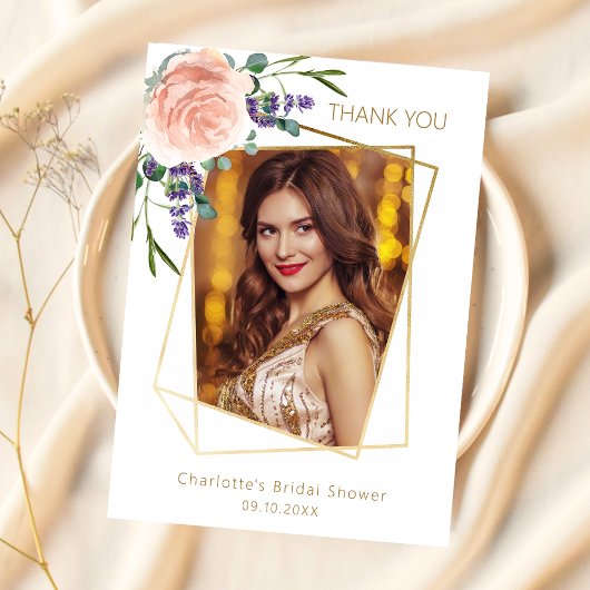 バララベンダー写真ブライダルシャワーサンキューカード 招待状