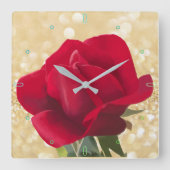 バラルージュ – レッドローズ スクエア壁時計 (正面)