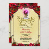 バラレッズイエロー&金ゴールドスウィート16 16番目のパーティー 招待状 (正面/裏面)