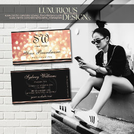 バラレッドゴールデングリッターモノグラムエレガントブラック 名刺