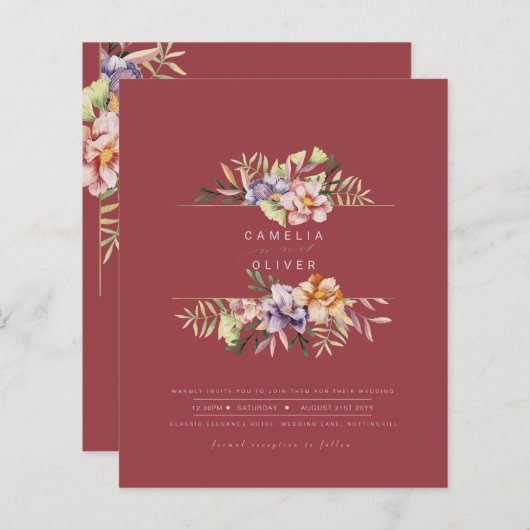 バラレッドサマーフローラ結婚式QRコードを招待 (正面/裏面)