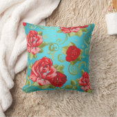 バラレッドターコイズグリーン魔法ガーデンフラワーズ クッション (ブランケット)