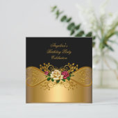 バラレッドピンククリームブラック金ゴールド誕生日パーティー 招待状 (スタンド正面)