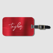 バラレッドフォイルモダンブラシスクリプト名 ラゲッジタグ (正面横)