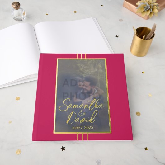 バラレッドフォト結婚ズフォイルゲストブック ゲストブック (正面見開き)