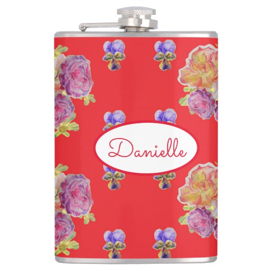 バラレッドフローラバラヴィンテージガーデン女性レトロ フラスク (正面)