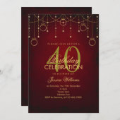 バラレッド&金ゴールドグリッターデコレーション誕生日 招待状 (正面/裏面)