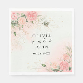 バラロマンチック結婚な水色のピンクフローラ スタンダードランチョンナプキン