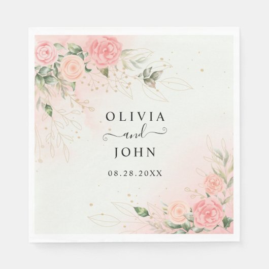 バラロマンチック結婚な水色のピンクフローラ スタンダードランチョンナプキン (正面)