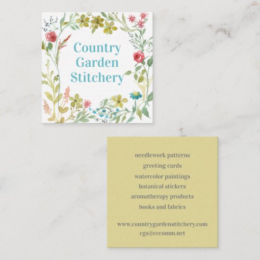 バラワイルドフラワーリース水彩植物学 スクエア名刺 (正面/裏面)