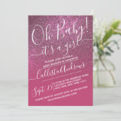 バラワインピンクスパークリーグリッターグラデーションベビーシャワー 招待状 (スタンド正面)