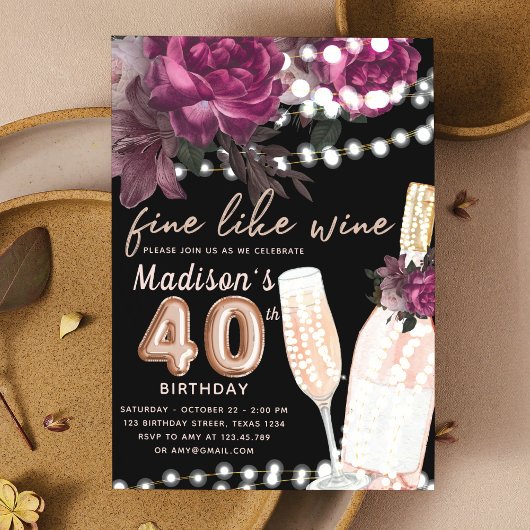 バラワインラグジュアリー40th誕生日招待状 招待状