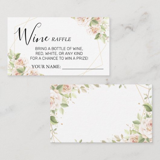バラワインラッフルチケットブライダルシャワーカード プレイスカード (正面/裏面)