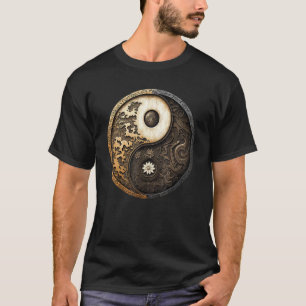 バランスと調和 陰陽シンボル 花 自然 Tシャツ
