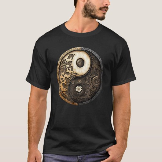 バランスと調和 陰陽シンボル 花 自然 Tシャツ (正面)