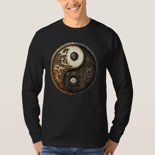 バランスと調和 陰陽シンボル 花 自然 Tシャツ (正面)