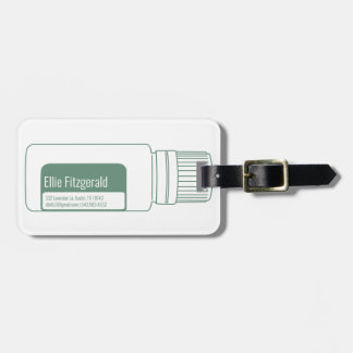 バランスのティール（緑がかった色）の精油のボトル ラゲッジタグ