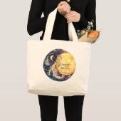 「バランスの中の力」 天体アートトートバッグ ラージトートバッグ (正面(商品))