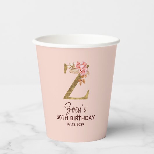 バランスの取れたバラのモノグラム 紙コップ (正面)