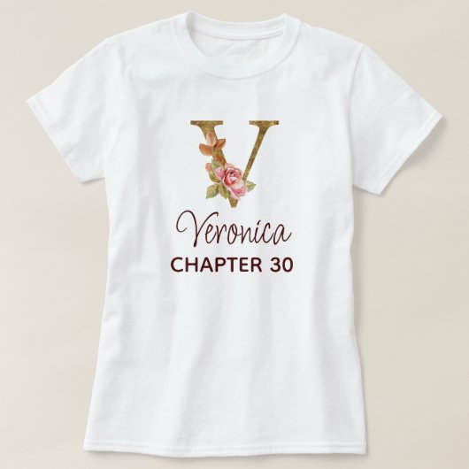バランスの取れたバラの誕生日ギフト Letter V モノグラム Tシャツ (デザイン正面)