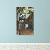 バランスの取れた岩を示す断崖にかかる橋 キャンバスプリント (インサイチュ (ウッドフロア))