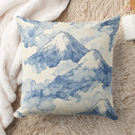 バランスの取れた青と白の山の雪 クッション (ブランケット)