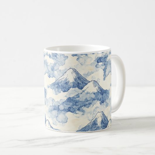 バランスの取れた青と白の山の雪 コーヒーマグカップ (正面右)