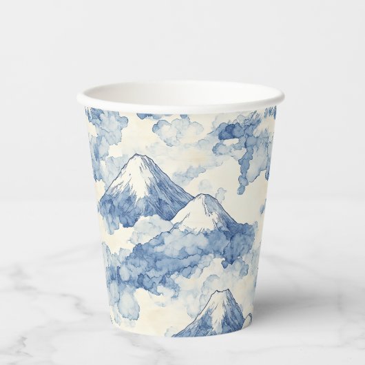 バランスの取れた青と白の山の雪 紙コップ (正面)