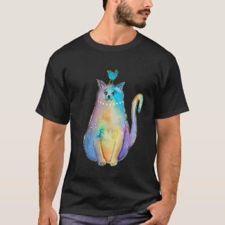 バランスの達人、ボス猫と鳥、面白い動物 Tシャツ
