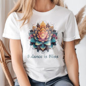"バランスは至福"ヴィンテージカラフル蓮の花 Tシャツ