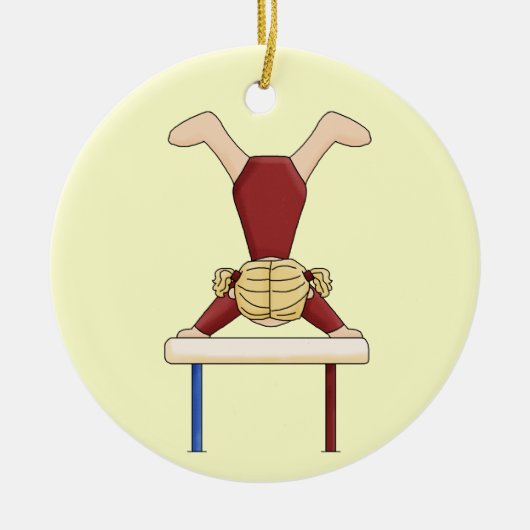 バランスビーム上のリトルギムナスト セラミックオーナメント (正面)