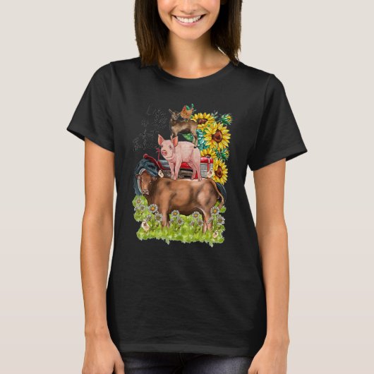 バランス動物農場の牛の豚ヤギのチケについての生活 Tシャツ (正面)