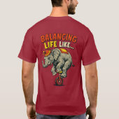 バランス芸のような... ユニークなサーカスホイールデザイン Tシャツ (裏面)