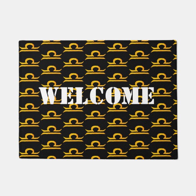 バランス、天秤座ゴールデン〔占星術の〕十二宮図標識 ドアマット (正面)