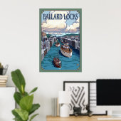 バラードロック – シアトル， WAヴィンテージ旅行ポスター ポスター (ホームオフィス)