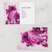 バラ付きキットン，ピンク明るい赤紫色ホワイトリネン紙 名刺 (正面/裏面)